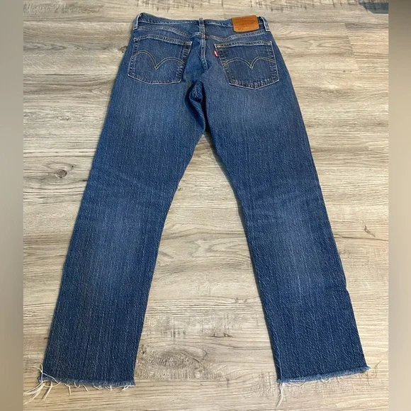 Levis 501 Jeans Women’s 25 X28 Premium Distressed Button Fly Denim Pants Fringe - Picture 3 of 9